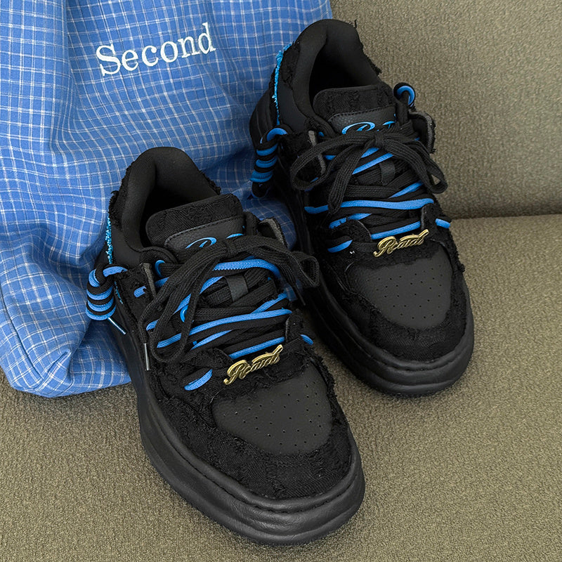 Thick soled fashionable versatile dissolving shoes black sneakers