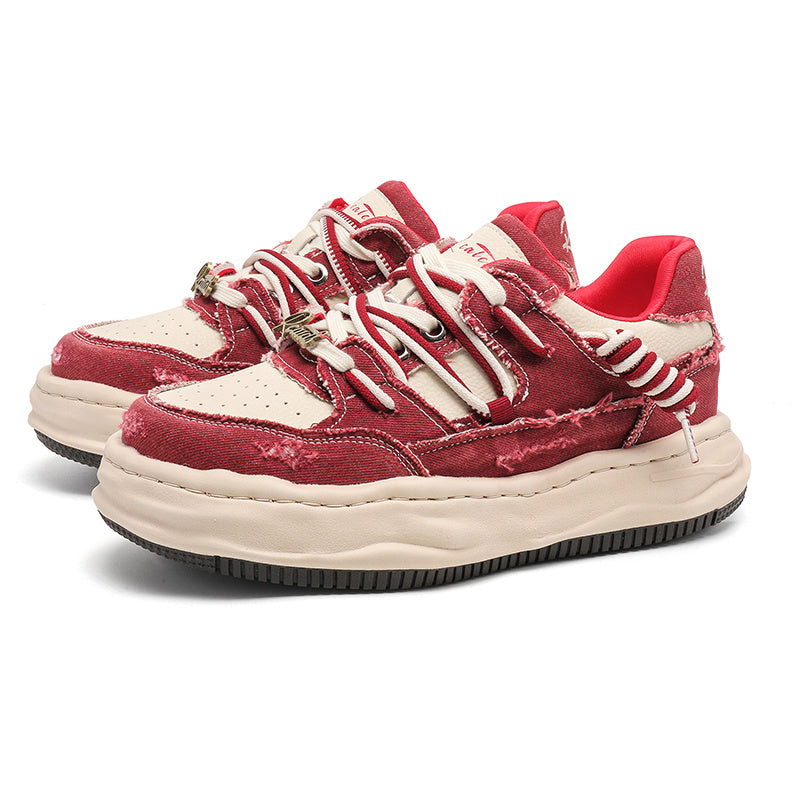 Thick soled fashionable versatile dissolving shoes red white sneakers