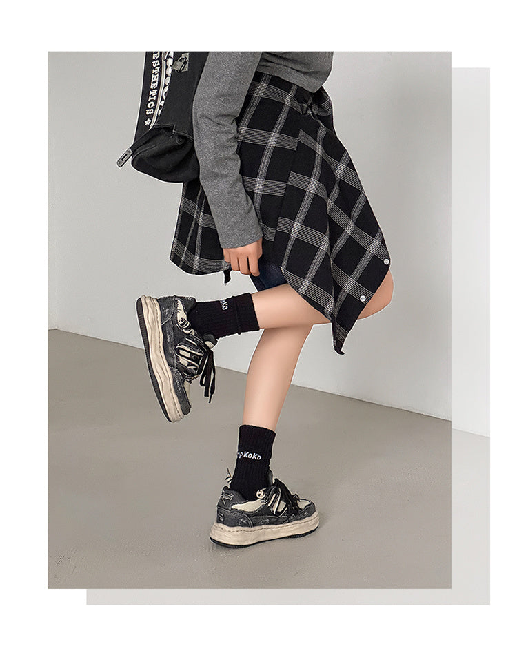 Thick soled fashionable versatile dissolving shoes black white sneakers