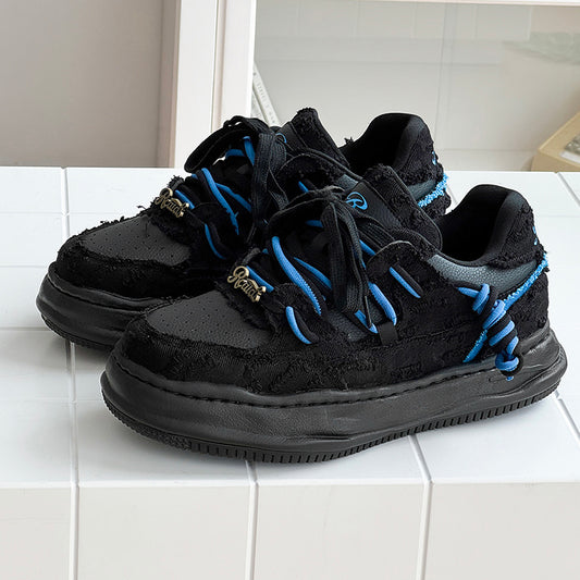 Thick soled fashionable versatile dissolving shoes black sneakers