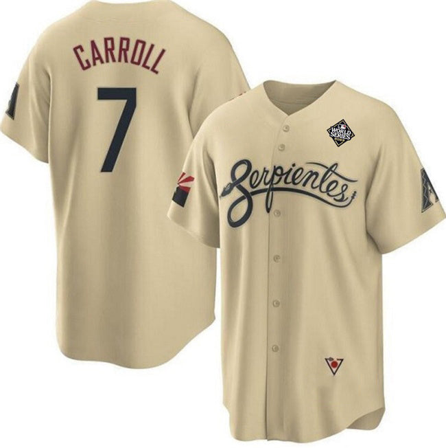 Arizona Diamondbacks #7 Corbin Carroll Gold 2023 World Series City Connect Cool Base Stitched Baseball Jersey