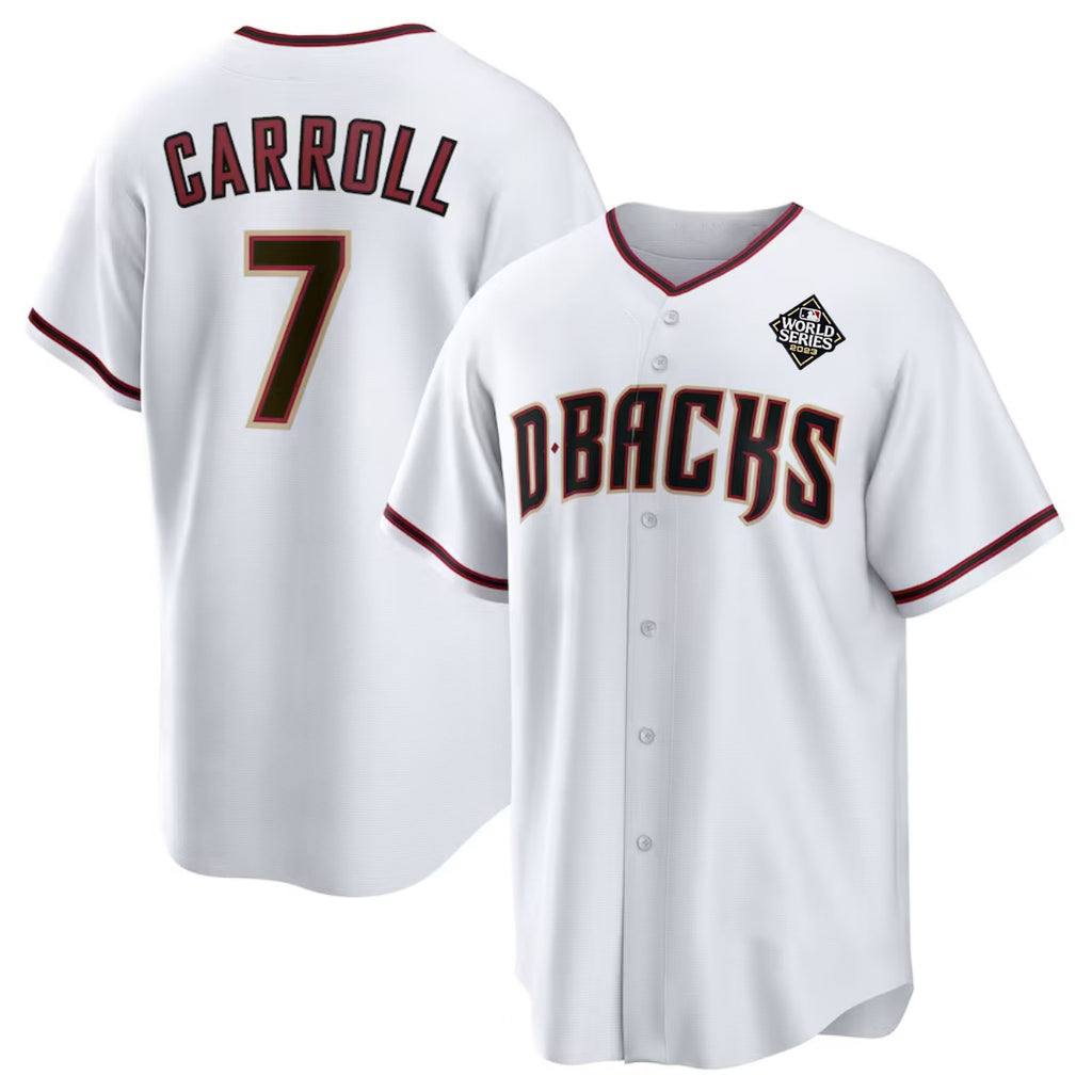 Arizona Diamondbacks #7 Corbin Carroll White 2023 World Series Cool Base Stitched Baseball Jersey