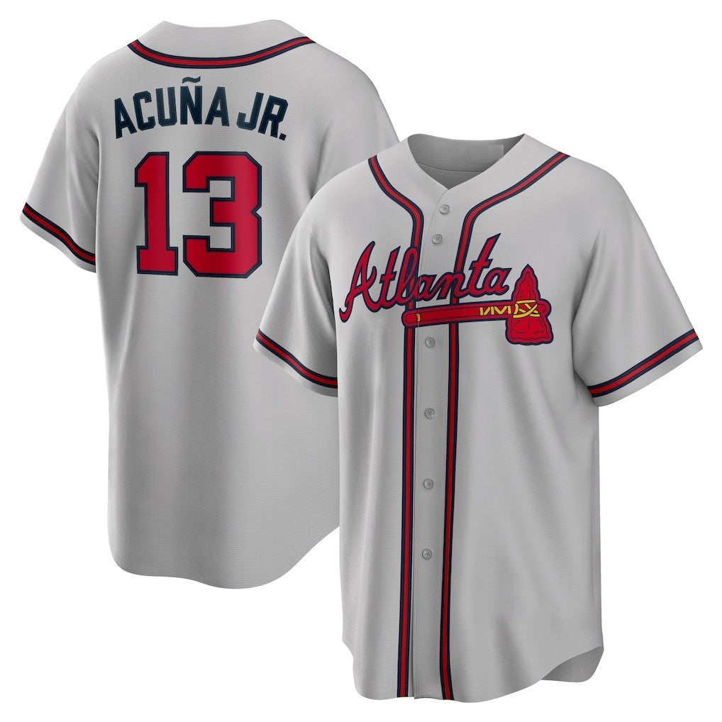 Atlanta Braves #13 Ronald Acuna Jr. Gray Road Replica Player Name Baseball Jersey