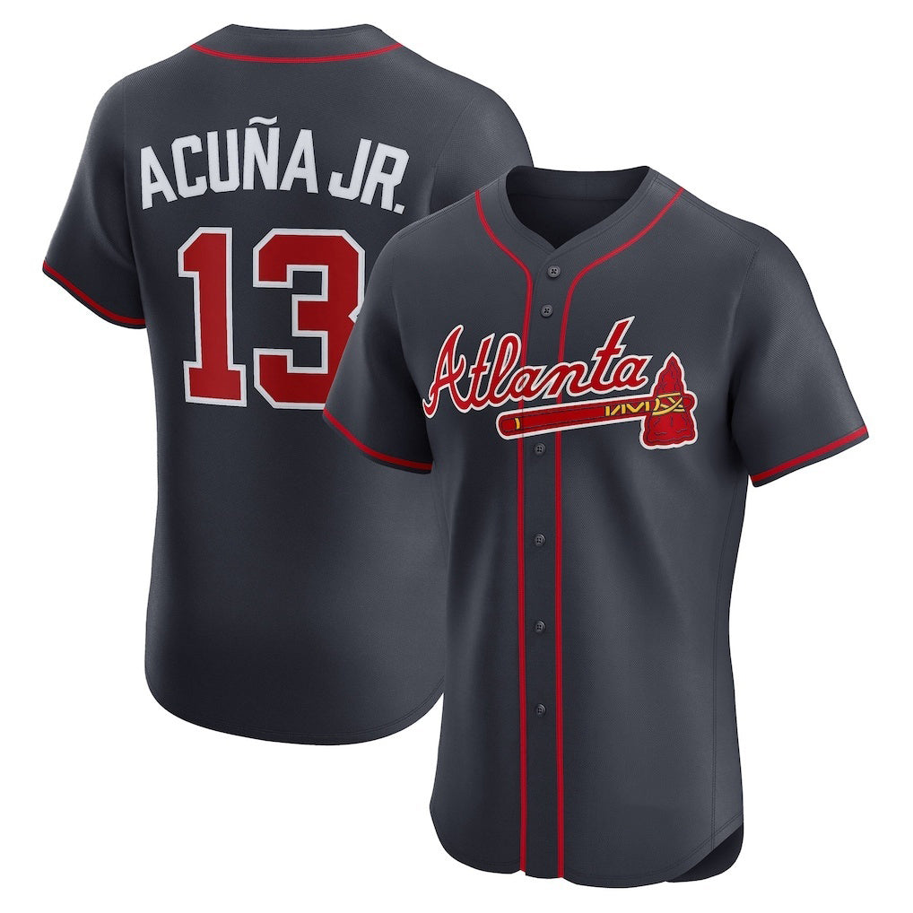 Atlanta Braves #13 Ronald Acuña Jr. Navy Alternate Elite Baseball Jersey