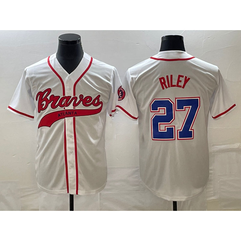 Atlanta Braves #27 Austin Riley White Cool Base With Patch Stitched Baseball Jersey