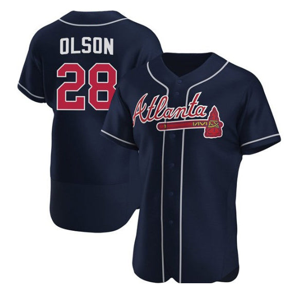Atlanta Braves #28 Matt Olson Navy Flex Base Stitched Baseball Jersey