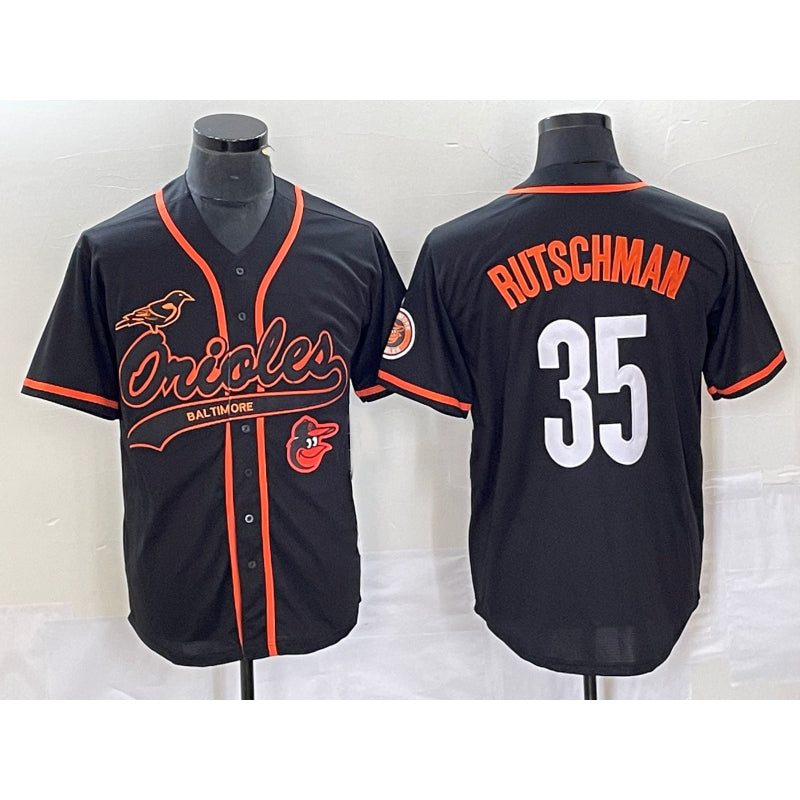 Baltimore Orioles #35 Adley Rutschman Black With Patch Cool Base Stitched Baseball Jersey