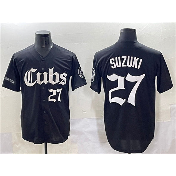 Chicago Cubs #27 Seiya Suzuki Black 'Gothic North Side Edition' Vapor Premier Limited Stitched Baseball Jersey