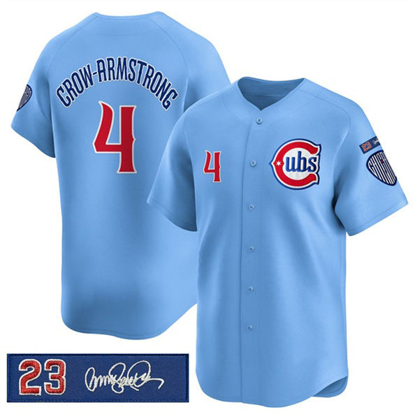 Chicago Cubs #4 Pete Crow-Armstrong Blue 'Ryne Sandberg Tribute' Vapor Limited V3 Stitched Baseball Jersey