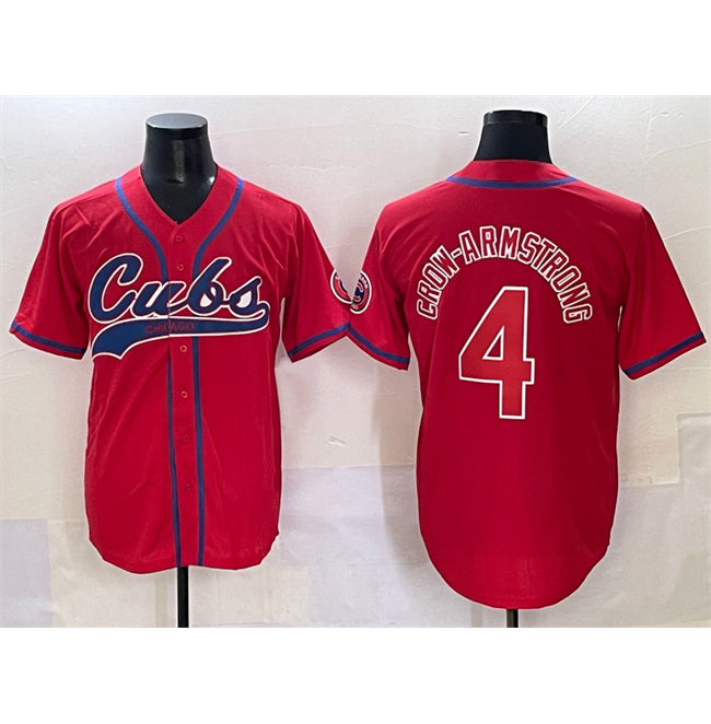 Chicago Cubs #4 Pete Crow-Armstrong Red Cool Base Stitched Baseball Jersey