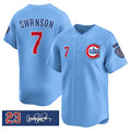 Chicago Cubs #7 Dansby Swanson Blue 'Ryne Sandberg Tribute' Vapor Limited V3 Stitched Baseball Jersey