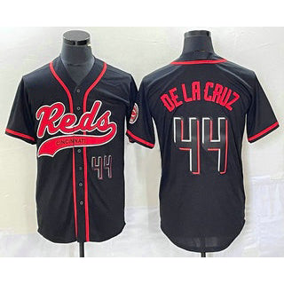 Cincinnati Reds #44 Elly De La Cruz Number Black With Patch Cool Base Stitched Baseball Jersey