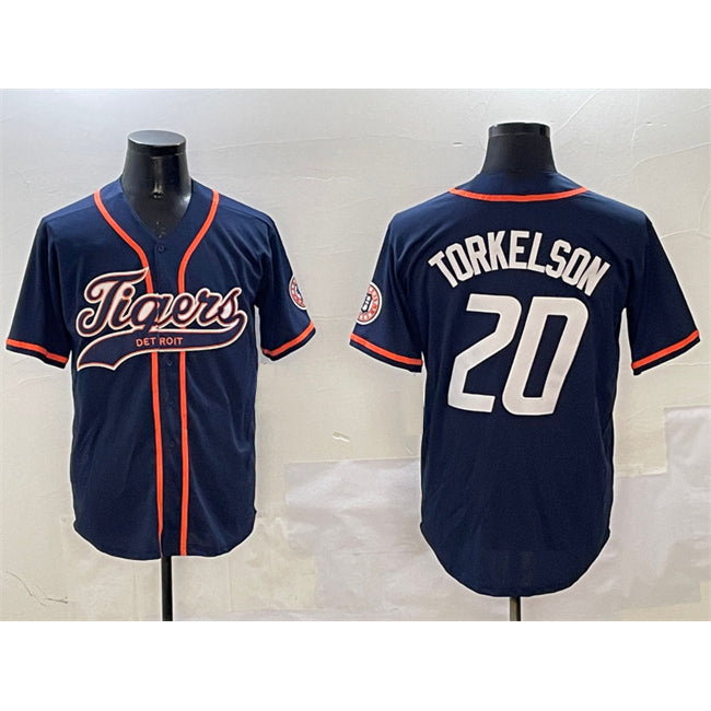 Detroit Tigers #20 Spencer Torkelson Navy With Patch Cool Base Stitched Baseball Jersey