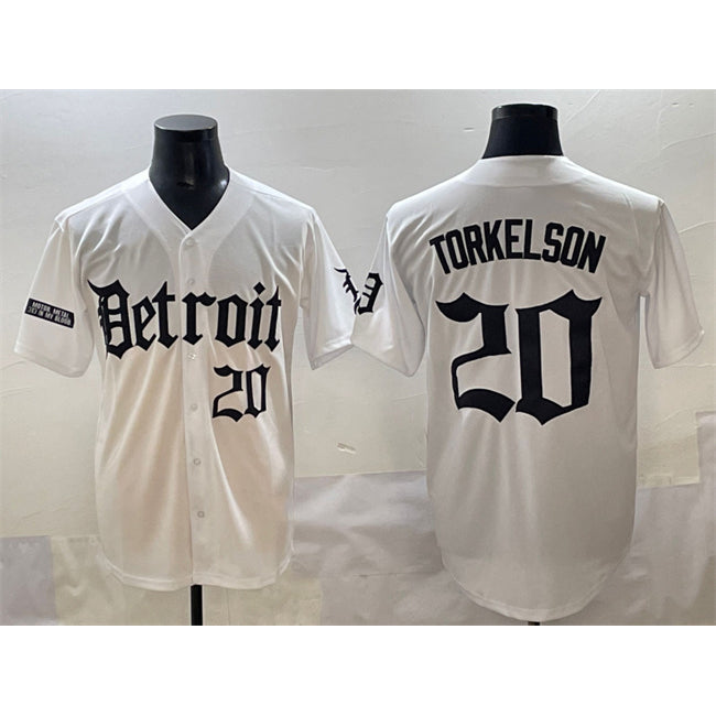 Detroit Tigers #20 Spencer Torkelson White 'Motor Gothic Edition' Vapor Premier Limited Stitched Baseball Jersey