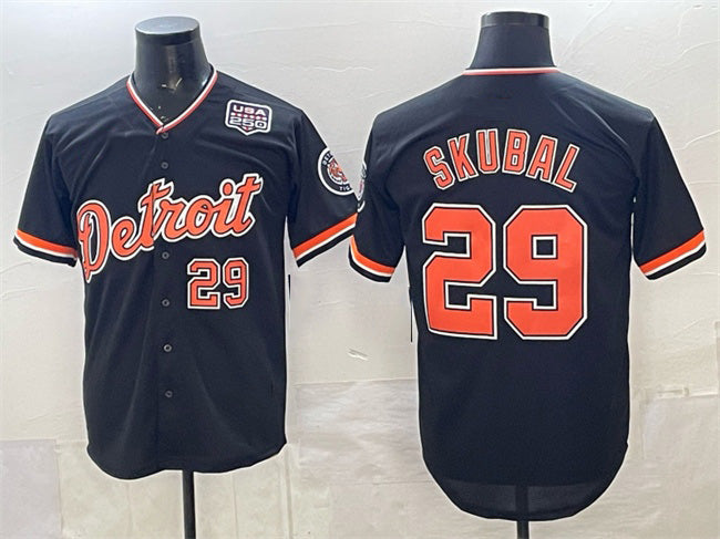 Detroit Tigers #29 Tarik Skubal Navy 2026 Alternate USA 250' Patch Vapor Premier Limited Stitched Baseball Jersey
