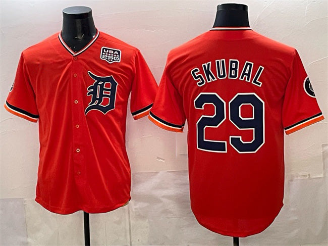 Detroit Tigers #29 Tarik Skubal Orange 2026 Alternate USA 250' Patch Vapor Premier Limited Stitched Baseball Jersey