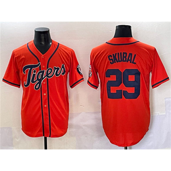 Detroit Tigers #29 Tarik Skubal Orange With Patch Cool Base Stitched Baseball Jersey