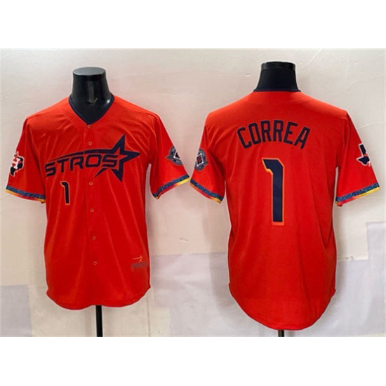Houston Astros #1 Carlos Correa Orange 2025 City Connect With Texas Patch Limited Stitched Baseball Jersey