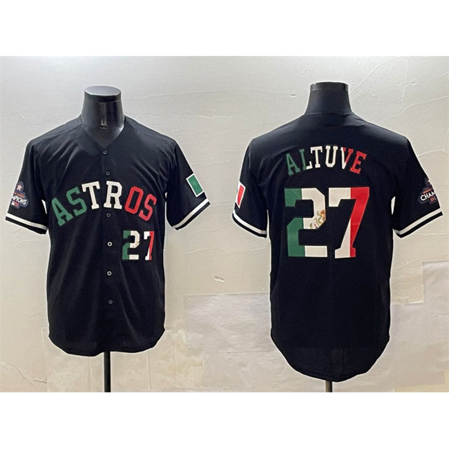 Houston Astros #27 Jose Altuve Black Mexico With World Serise Champions Patch Cool Base Stitched Baseball Jersey