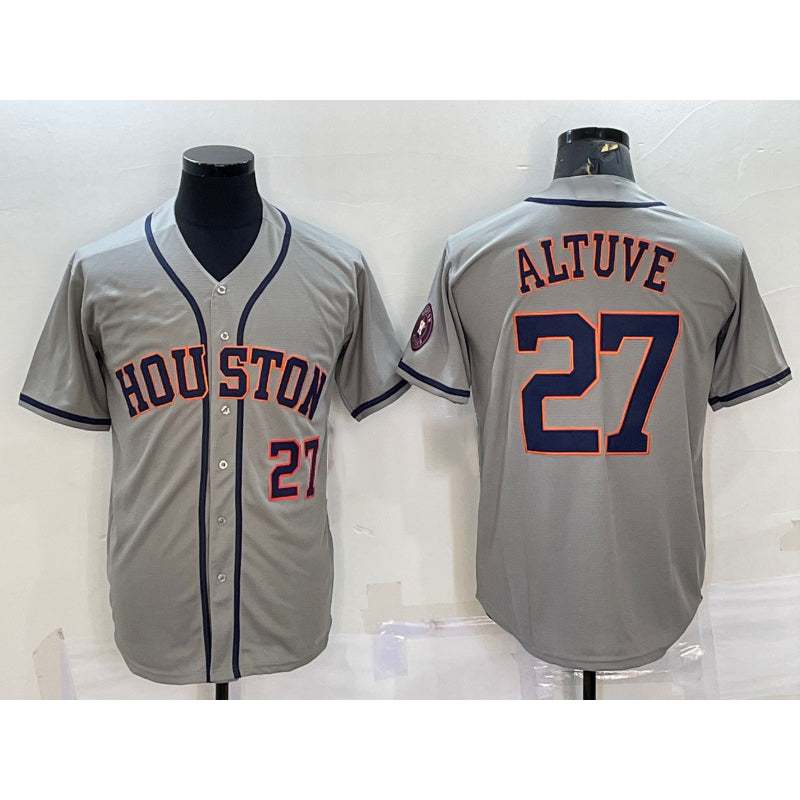Houston Astros #27 Jose Altuve Number Grey With Patch Stitched Cool Baseball Jersey