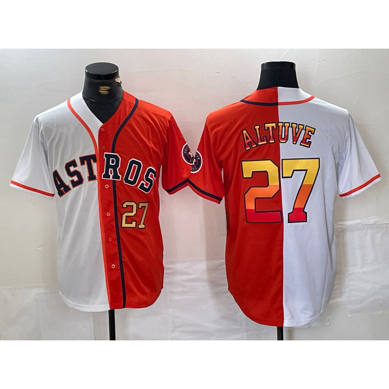 Houston Astros #27 Jose Altuve Number White Orange Split Stitched Baseball Jersey
