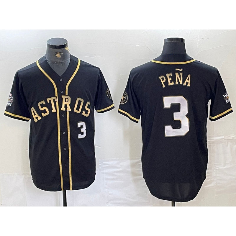 Houston Astros #3 Jeremy Pena Black Gold Player Number Cool Baseball Jersey