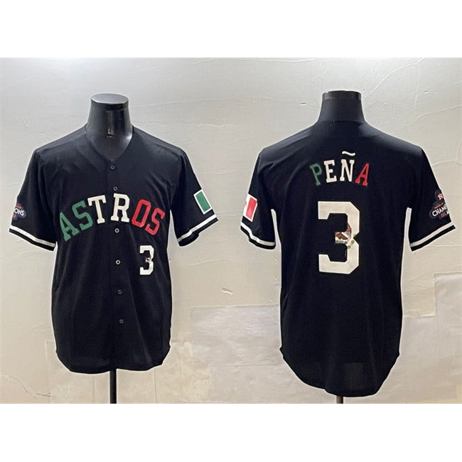 Houston Astros #3 Jeremy Pena Black Mexico With World Serise Champions Patch Cool Base Stitched Baseball Jersey