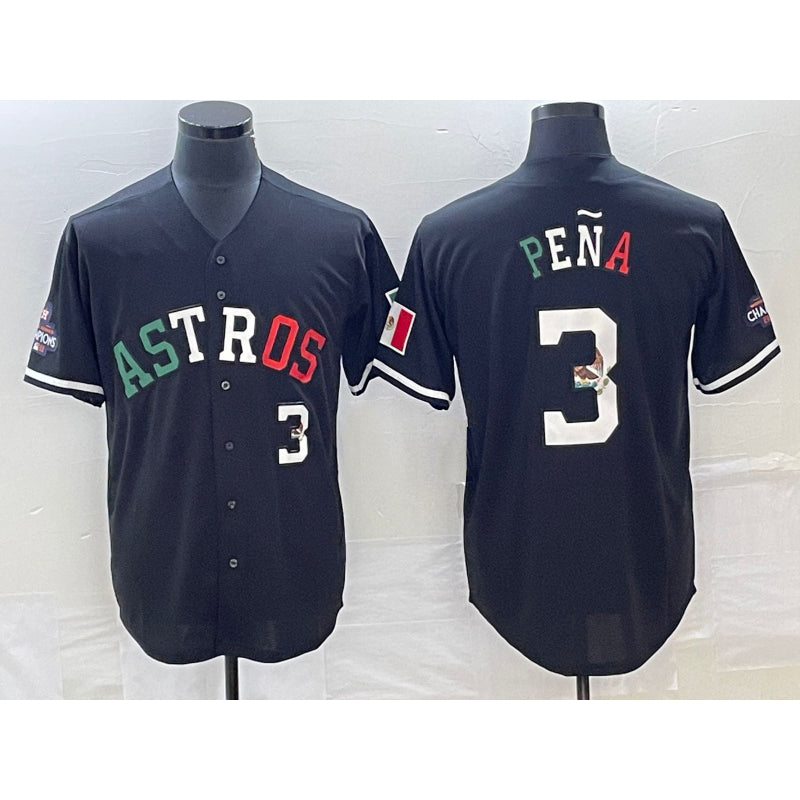 Houston Astros #3 Jeremy Pena Number Mexico Black Cool Base Stitched Baseball Jersey