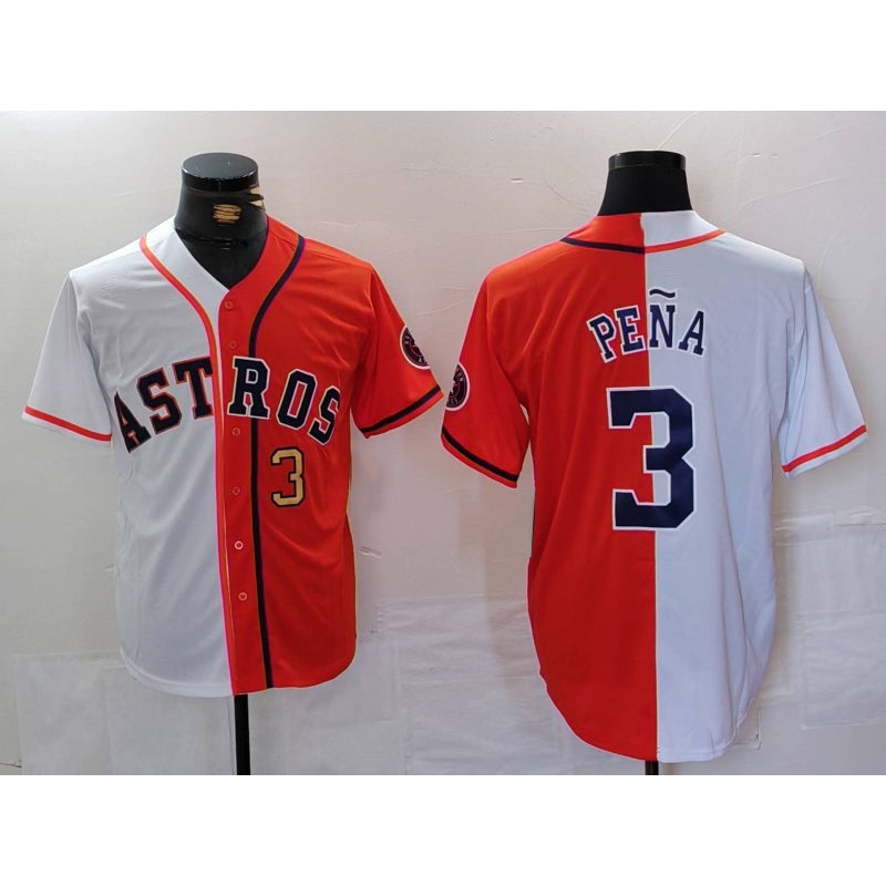 Houston Astros #3 Jeremy Pena Number White Orange Split Stitched Baseball Jersey