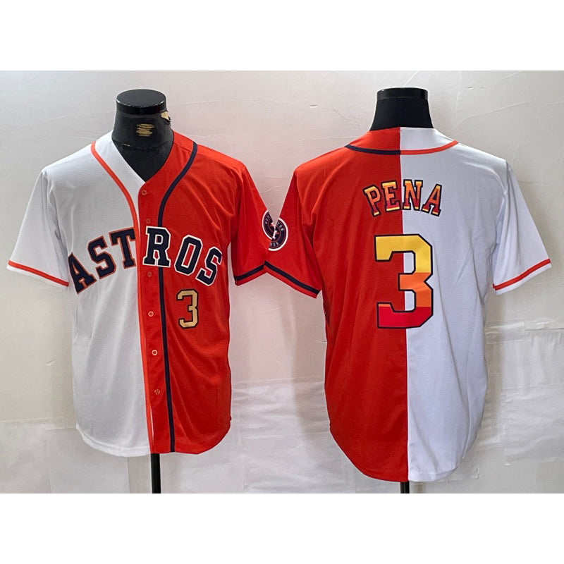 Houston Astros #3 Jeremy Pena Number White Orange Split Stitched Baseball Jersey