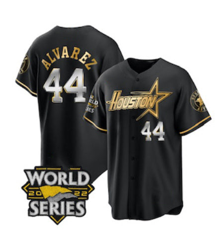 Houston Astros #44 Yordan Alvarez Black Gold 2022 World Series Stitched Baseball Jersey