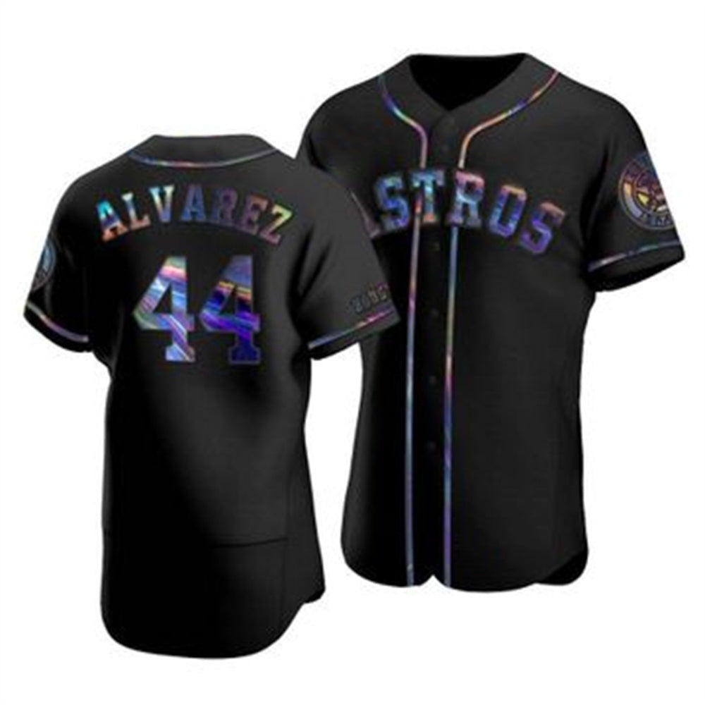 Houston Astros #44 Yordan Alvarez Iridescent Holographic Collection - Black Baseball Jersey