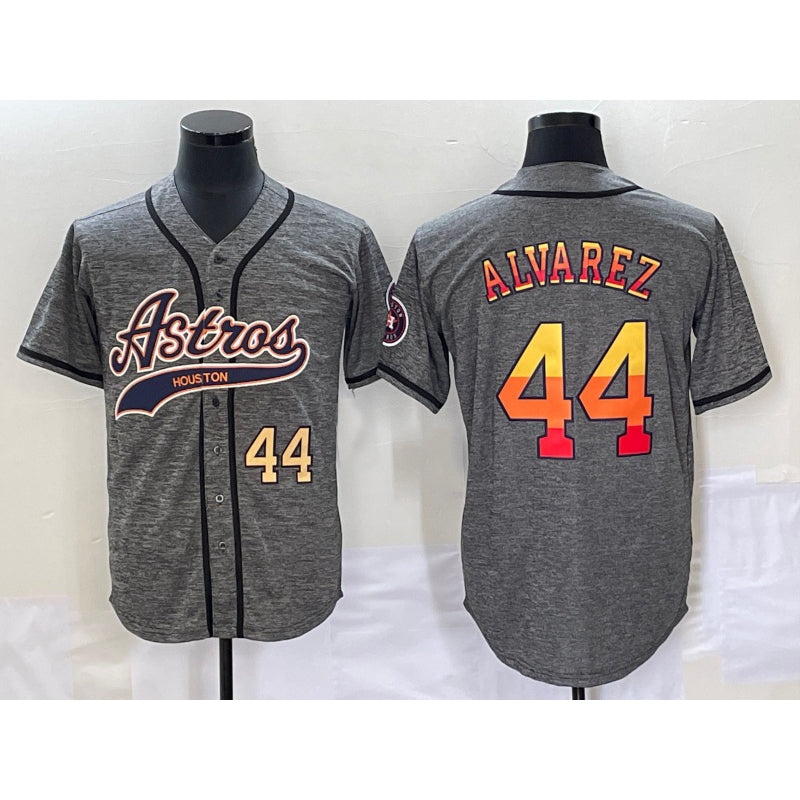 Houston Astros #44 Yordan Alvarez Number Grey Gridiron Cool Base Stitched Baseball Jersey