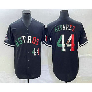 Houston Astros #44 Yordan Alvarez Number Mexico Black Cool Base Stitched Baseball Jersey