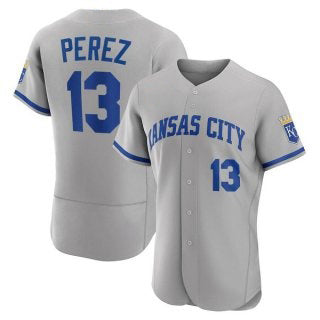 Kansas City Royals #13 Salvador Perez Grey Flex Base Stitched Baseball Jersey
