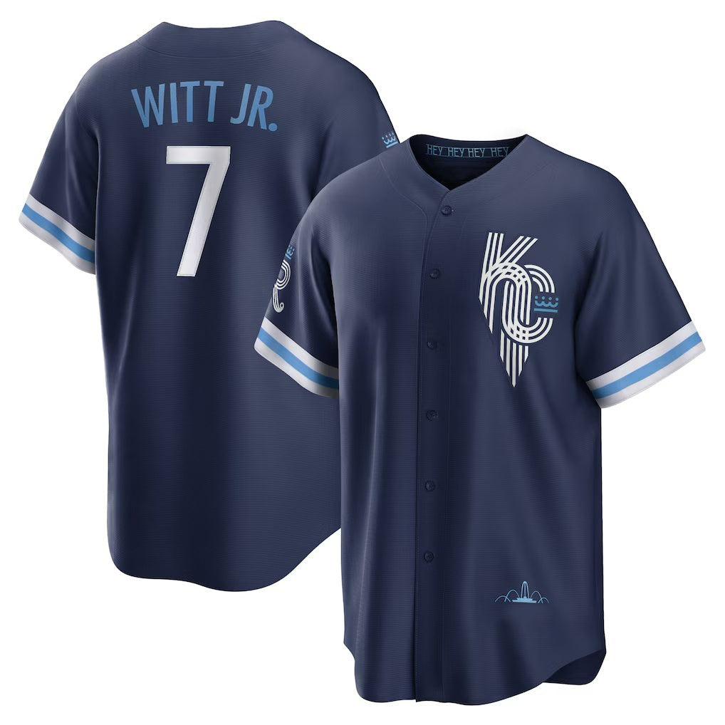 Kansas City Royals #7 Bobby Witt Jr. Navy City Connect Replica Player Baseball Jersey