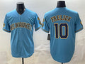 Milwaukee Brewers #10 Sal Frelick Blue With Home & Bob Uecker Patch Stitched Baseball Jersey