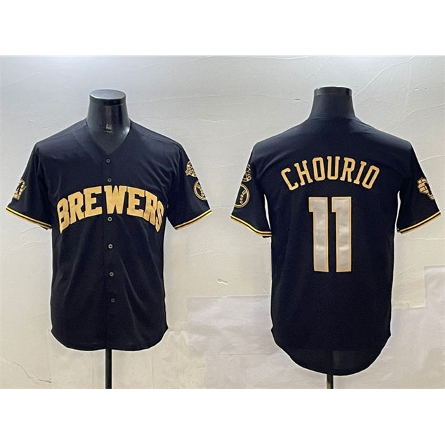 Milwaukee Brewers #11 Jackson Chourio Black Gold With Home Patch Limited Stitched Baseball Jersey