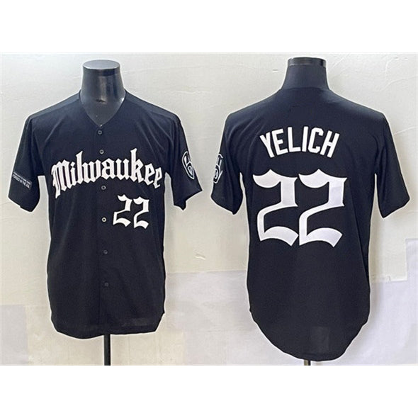 Milwaukee Brewers #22 Christian Yelich Black 'Gothic 414 Shadows Edition' Vapor Premier Limited Stitched Baseball Jersey