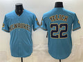 Milwaukee Brewers #22 Christian Yelich Blue With Home & Bob Uecker Patch Stitched Baseball Jersey