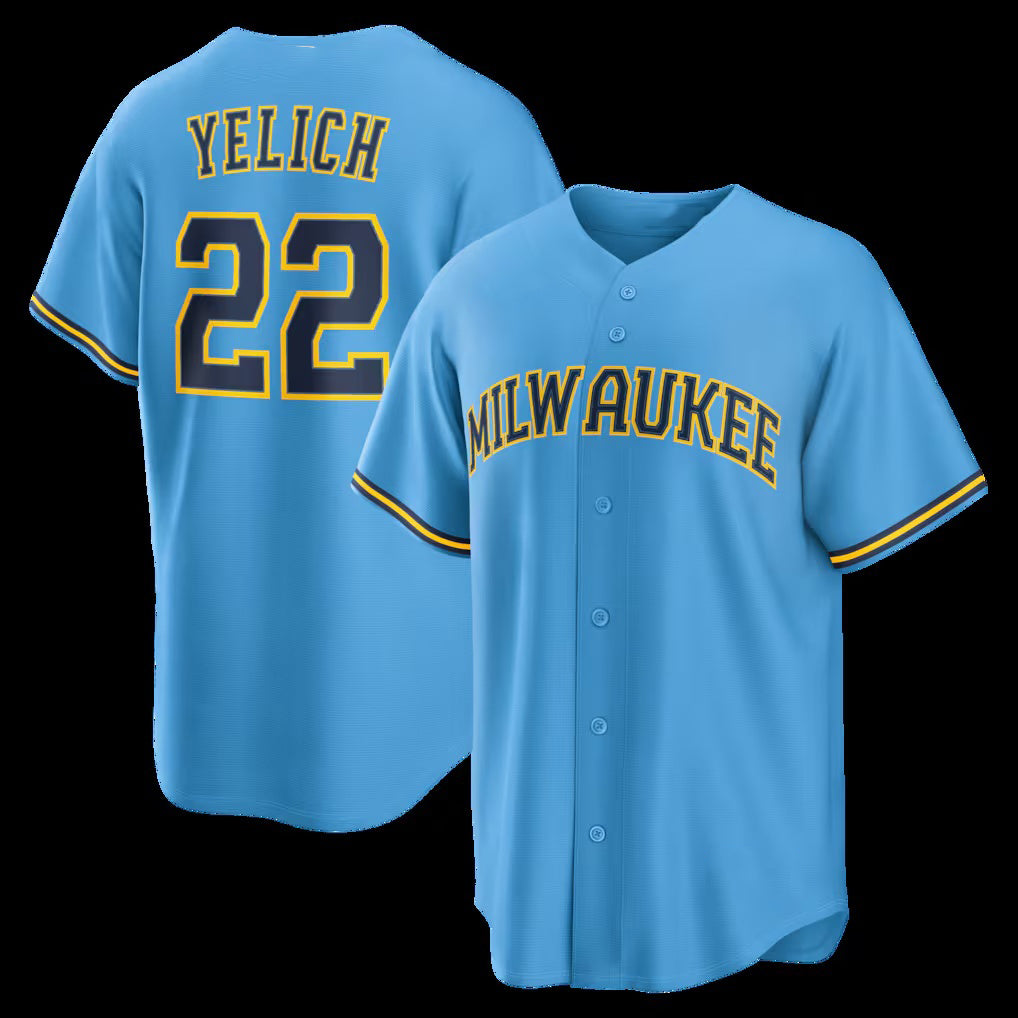 Milwaukee Brewers #22 Christian Yelich Light Blue Road Replica Baseball Jersey