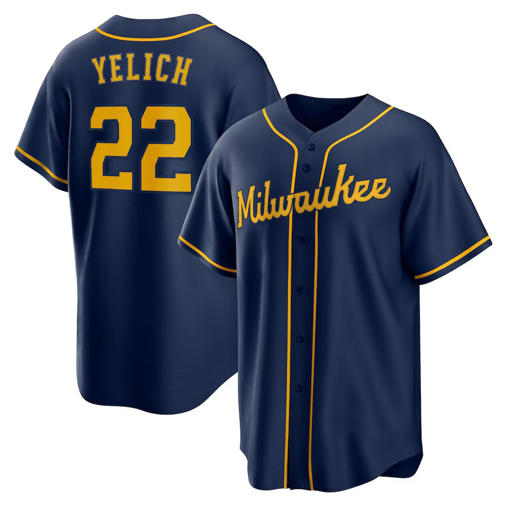 Milwaukee Brewers #22 Christian Yelich Navy Alternate 2 Replica Baseball Jersey