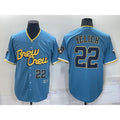 Milwaukee Brewers #22 Christian Yelich Number Blue 2022 City Connect Cool Base Stitched Baseball Jersey