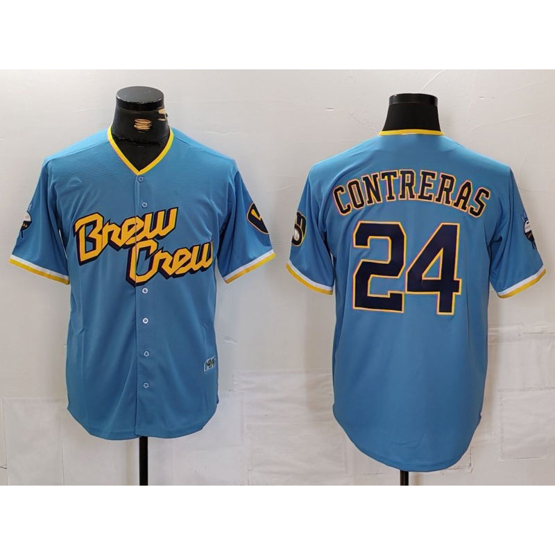 Milwaukee Brewers #24 William Contreras Blue 2022 City Connect Cool Base Stitched Baseball Jersey