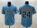 Milwaukee Brewers #24 William Contreras Blue With Home & Bob Uecker Patch Stitched Baseball Jersey