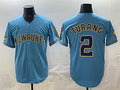 Milwaukee Brewers #2 Brice Turang Blue With Home & Bob Uecker Patch Stitched Baseball Jersey