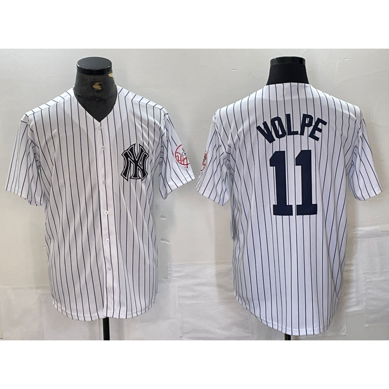 New York Yankees #11 Anthony Volpe Name White With Patch 2024 Cool Base Stitched Baseball Jersey