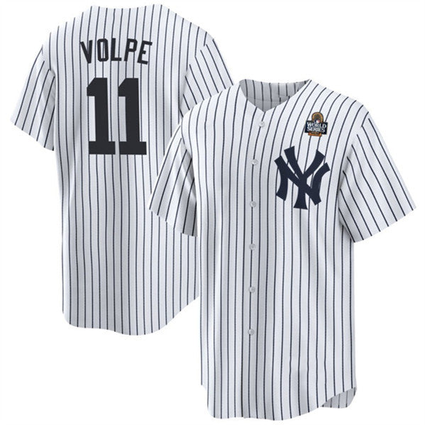New York Yankees #11 Anthony Volpe White 2024 World Series With Name Cool Base Stitched Baseball Jersey Stitched Baseball Jersey
