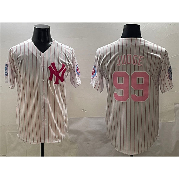 New York Yankees #99 Aaron Judge Pink With Patch Limited Stitched Baseball Jersey