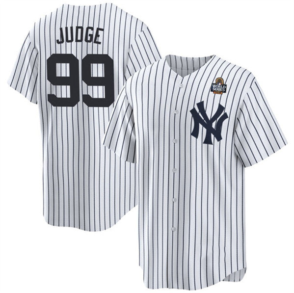New York Yankees #99 Aaron Judge White 2024 World Series With Name Cool Base Stitched Baseball Jersey